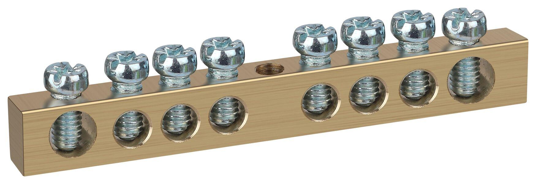 Шина NO-122-14 PEN земля-ноль 6х9мм 8/1 латунная с креплениями по центру фото 1