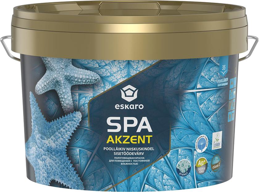 Краска в/д полуглянцевая для помещений с постоянной влажностью "Eskaro Akzent SPA" База А 9л фото 1