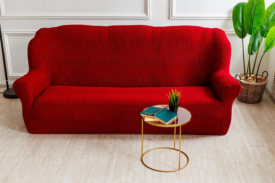 Чехол на трёхместный диван Чехлы&Пледы «Жаккард Волна» бордо ОПТ фото 3