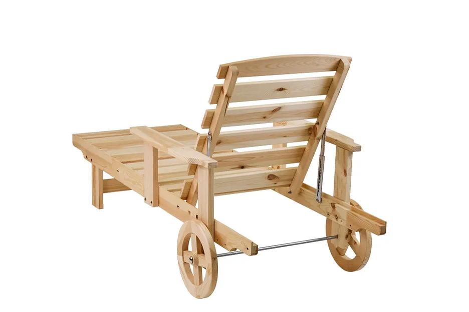 Шезлонг из дерева на колёсах с подлокотниками, 10 положений спинки, опт фото 5