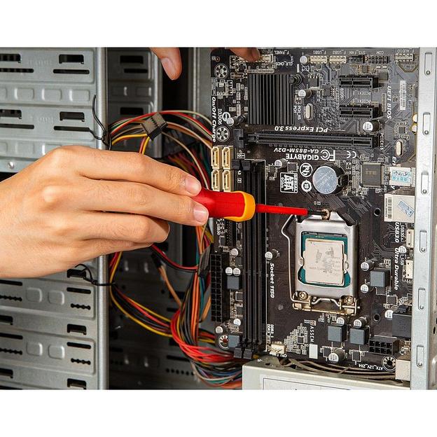 Диэлектрическая крестовая отвертка Deli DL513060 PH0х60мм сталь Cr-V, сертификат VDE для работ под напряжением до 1000 В фото 4