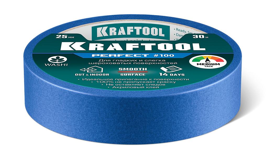 KRAFTOOL #100 Perfect 25 мм х 30 м, для гладких и шероховатых поверхностей, малярная лента (12101-25) фото 6