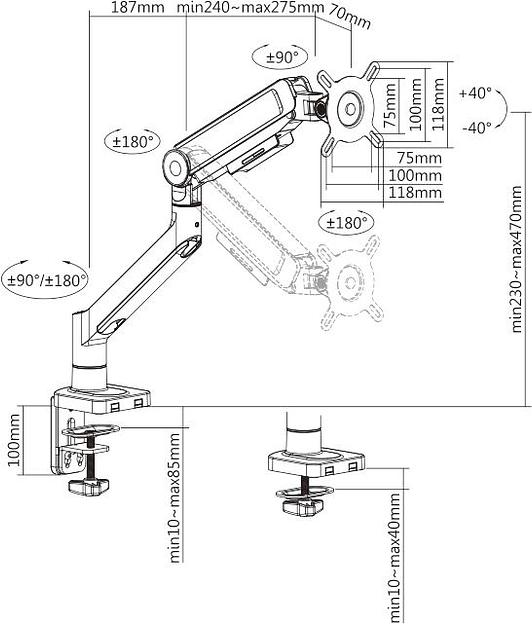 Кронштейн для мониторов Ultramounts UM732BR черный 17"-32" макс.8кг настольный поворот и наклон фото 8