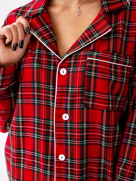 Пижама женская из хлопка и вискозы с брюками и рубашкой «Красная клетка», Опт фото 2