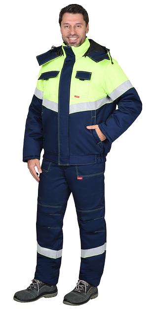 Костюм «Сириус-Навигатор» зимний куртка и полукомбинезон, темно-синий с лимонным ОПТ фото 1