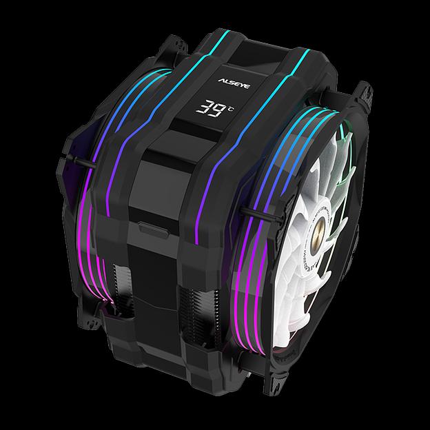 Кулер для процессора Alseye M120D Plus II, 2х120мм, 700~1900rpm, 4-pin, Al+Cu, черный/ARGB, 73.7CFM, 38дБ, 6-PIPE, TDP 200Вт, LCD-дисплей, INTEL 1700/1200/115x/2011/2066/1366, AMD AM5/AM4, никелированное основание, программный мониторинг температуры  (M120DB-PLUS-II) фото 2