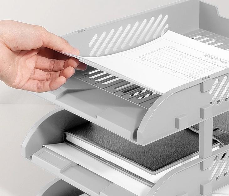 Лоток горизонтальный Deli E9213 GREY E9213 сборный для бумаг 325x241x155мм серый пластик (упак.:3шт) пластиковый пакет фото 2