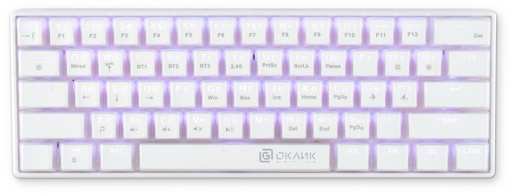 Клавиатура Оклик K763W механическая белый USB беспроводная BT/Radio Multimedia for gamer LED (1920562) фото 8