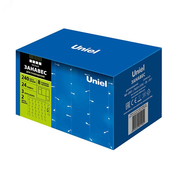 Занавес светодиодный 2х3 м 240 led белый с контроллером провод прозрачный IP20 ULD-C2030-240/DTA WHITE IP20 фото 5