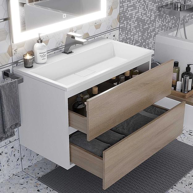 Тумба под раковину для ванной Uperwood Barsa 80 см, подвесная, белая/дуб сонома фото 3