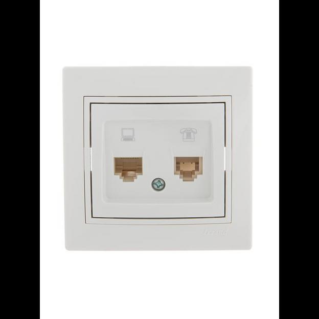 Розетка компьютерная + телефонная 2-м СП Mira RJ45 + RJ11 бел./бел. LEZARD 701-0202-143 фото 1