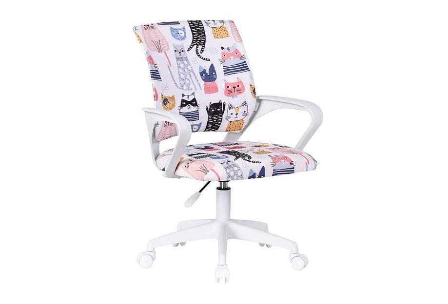 Кресло компьютерное детское Defender Fiesta белый+принт Коты,ткань,класс1 фото 1