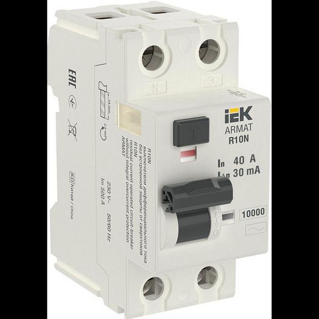 Выключатель дифференциального тока (УЗО) 2п 40А 30мА тип AC ВДТ R10N ARMAT IEK AR-R10N-2-040C030 фото 1