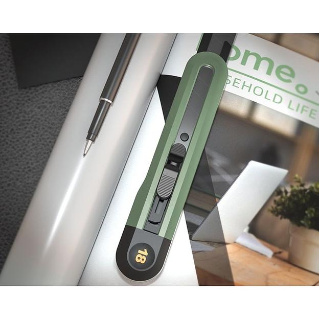 Нож Deli Технический нож "Home Series Green" Deli HT4018L ширина лезвия 18мм, эксклюзивный дизайн, корпус из высококачественного софттач пластика фото 4