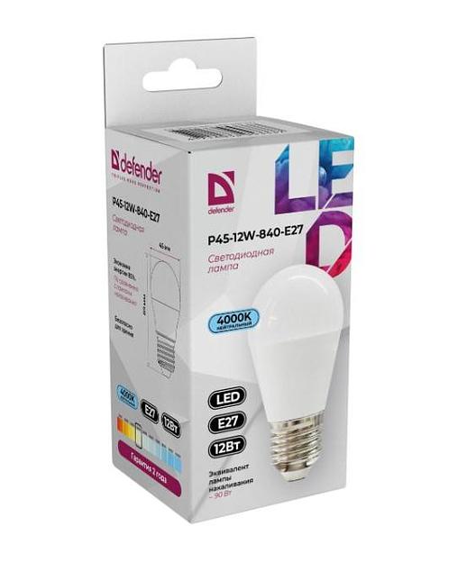 Defender Лампочка светодиодная P45-12W-840-E27 шар, 4000 К, нейтральный белый, 1 шт. фото 1