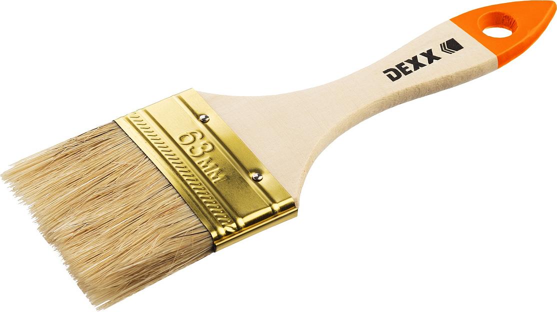 DEXX 63 мм, 2.5,″ натуральная щетина, деревянная ручка, флейцевая, все виды ЛКМ, плоская кисть (0100-063) фото 1