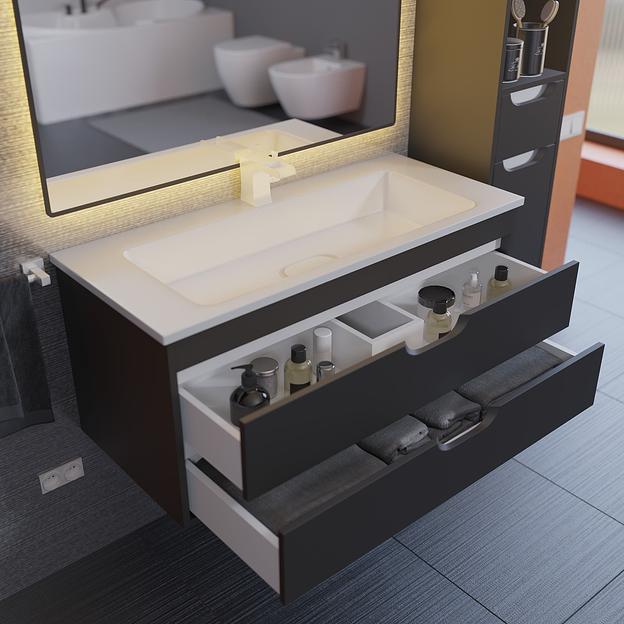 Тумба с раковиной для ванной Uperwood Modul 100 см, подвесная, матовая, черная фото 7
