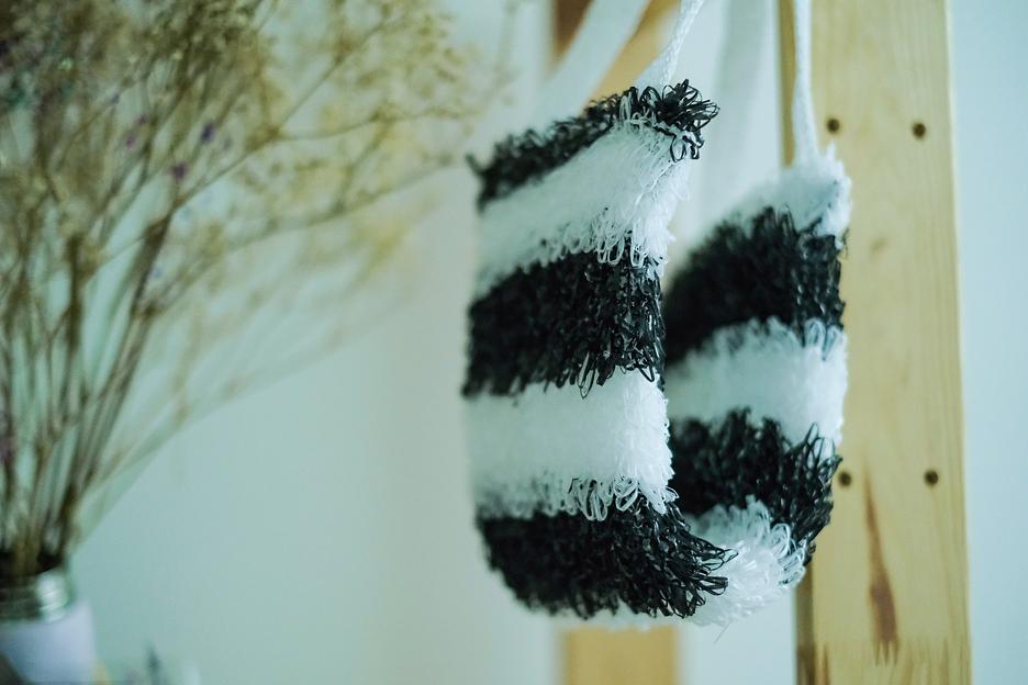 Мочалка вязаная из полипропиленовой нити (110 текс) «Зебра» 42х14 см, махра 15 мм ОПТ фото 4