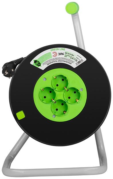 Удлинитель силовой на катушке пластик 4 розетки с заземлением 50м ПВС 3x1.5мм2 GREEN LINE KAT-3x1.5-50m Greenline ЭРА фото 1