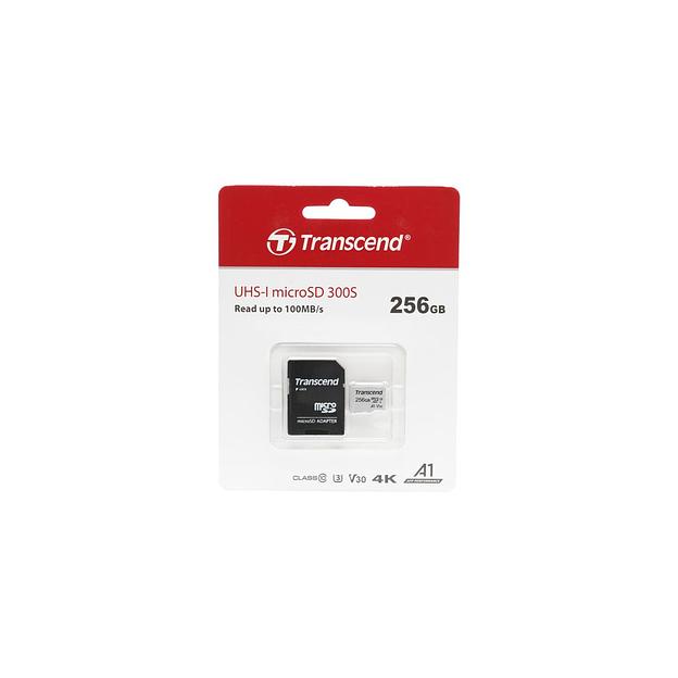 Карта памяти microSDXC UHS-I U3 Transcend 256 ГБ, 100 МБ/с, Class 10, TS256GUSD300S-A, 1 шт., переходник SD фото 1