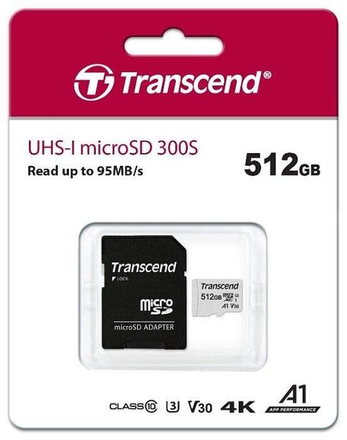 Карта памяти MicroSD 512GB Class 10 U3 A1 Transcend TS512GUSD300S-A фото 1