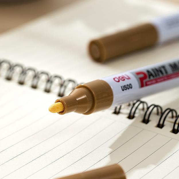 Маркер краска Deli EU500-GD 2мм пулевидный пиш. наконечник золотой фото 3