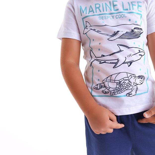 Комплект (футболка, шорты) для мальчика Let's go, рост 104-110 см белый, синий ОПТ фото 5