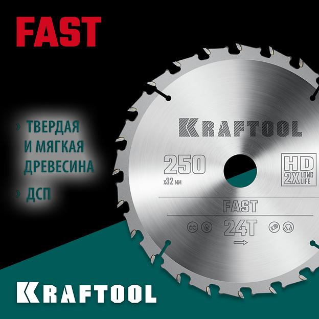 KRAFTOOL Fast, 250 х 32 мм, 24Т, пильный диск по дереву (36950-250-32) фото 2