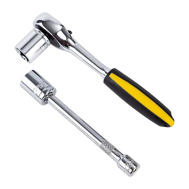 Ключи Deli Набор торцевых головок с трещоткой 12 предметов Deli DL0012T 1/4» (10 торцевых головок (5,6,7,8,9,10,11,12,13,14 мм), удлинитель, трещотка 45 зубьев, сталь 50BV30 фото 2