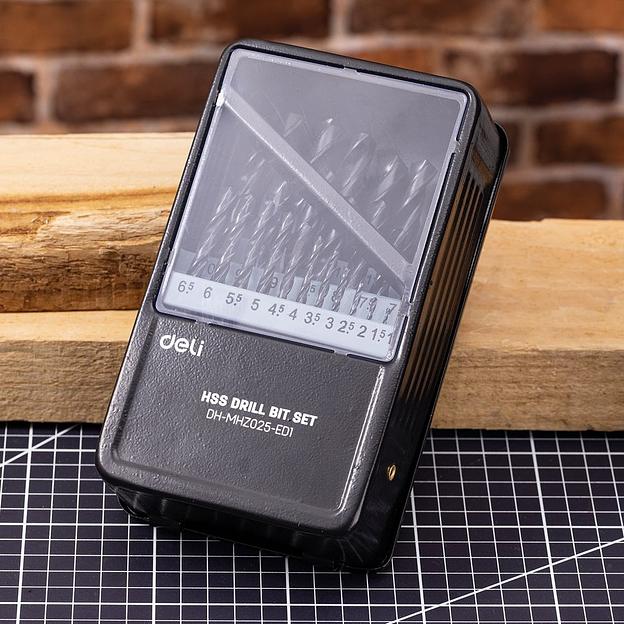 Набор сверл по металлу HSS (1-13мм, 25 шт) Deli DH-MHZ025-ED1 металлический кейс фото 7