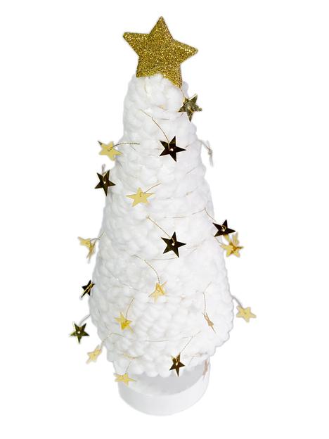 Гирлянда-Светильник настольный Елка 2 (белое основание, золотая звезда, гирлянда медн провод звезды) фото 1