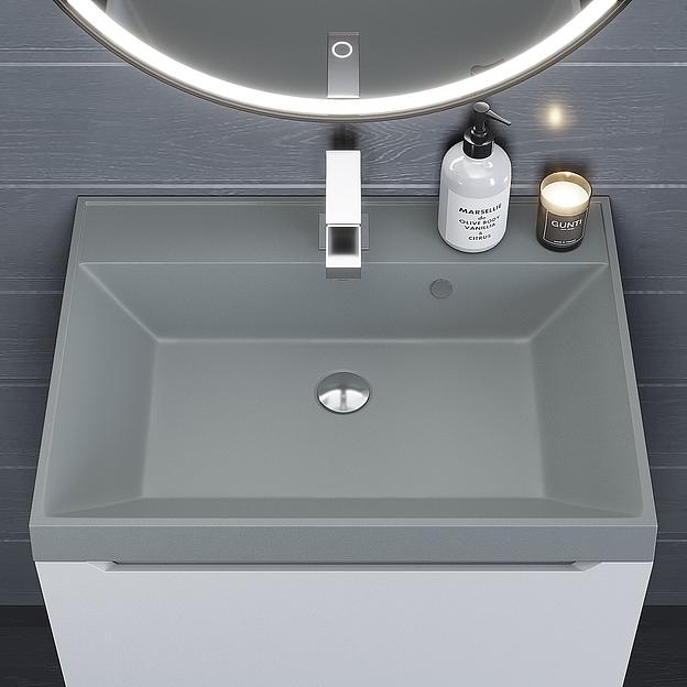 Раковина кварцевая для ванной комнаты Uperwood Classic Quartz 60 см, серая матовая, платина фото 4