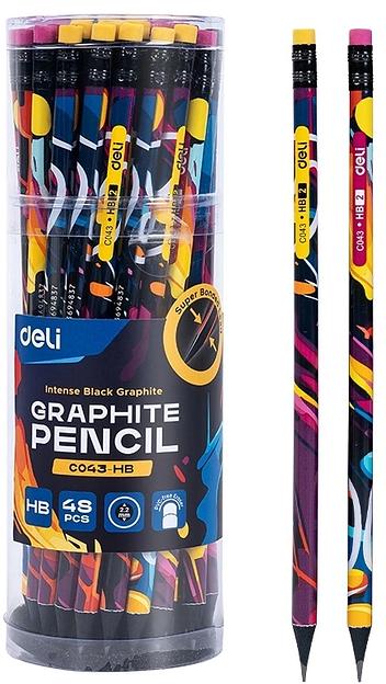 Карандаш ч/г Deli EC043-HB 2.2мм HB кругл. липа ассорти Paint Texture ластик фото 1