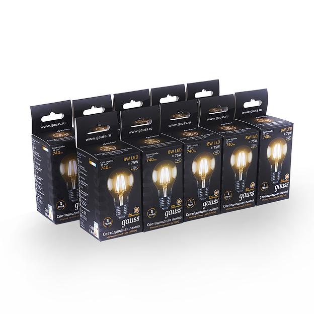 Лампа филам. Gauss 8Вт цок.:E27 шар 220B 2700K св.свеч.бел.теп. A60 (упак.:1шт) (102802108) фото 4