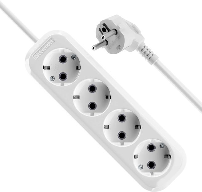 Сетевой удлинитель Defender R340 5м (4 розетки) белый (пакет ПЭ) фото 3