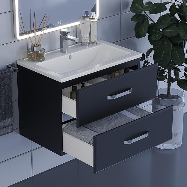 Тумба с раковиной для ванной Uperwood Foster 70 см, подвесная, черная фото 4