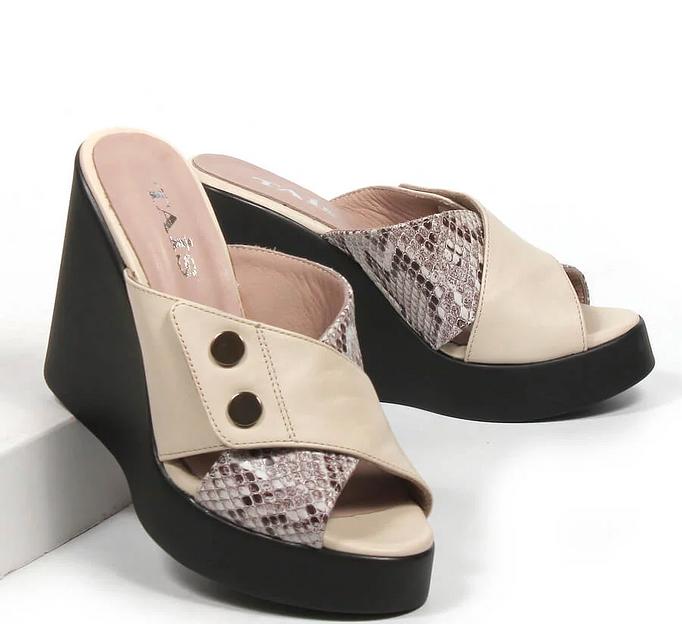 Сабо женские TAIS из натуральной кожи на танкетке, арт.2023-34 бежевый ОПТ фото 1