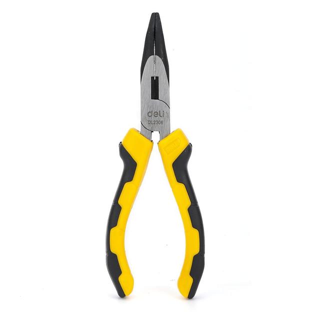 Удлиненные плоскогубцы с изогнутыми губками Deli DL2306 160мм, угол загиба губок 30°, сталь CrV, двухкомпонентная ручка фото 1