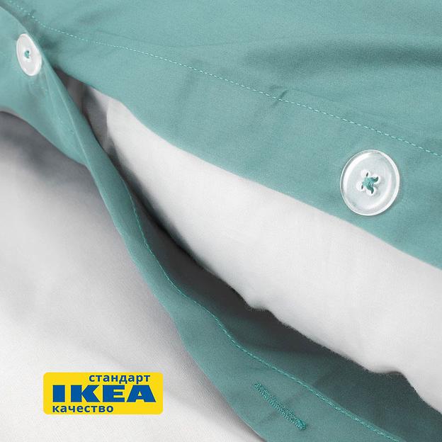 Пододеяльник евро, 2 наволочки ЛЮТЕСМИО (ИКЕА ЛЮКТЭСМИН) 200x200/50x70, серо-бирюзовый, сатин KL-30484421 фото 4