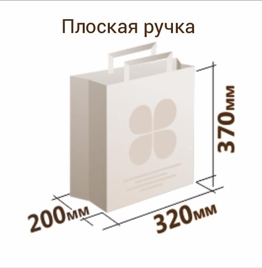 Услуга печати на крафт-пакетах, белый 320х370х200 мм с плоской ручкой, упаковка (1000 шт) фото 2