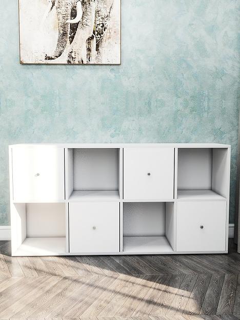 Стеллаж горизонтальный 8-секционный с дверцами Wood&Stone «Малави» 320 белый 136×34.5×69.3 см фото 6