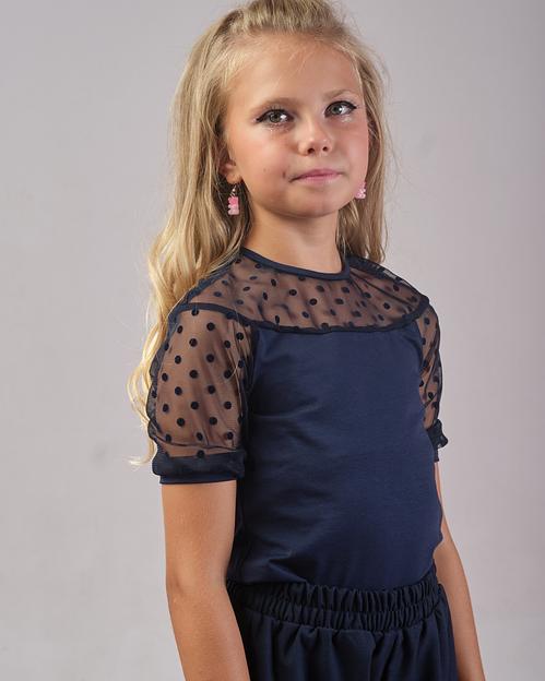 Блузка школьная с коротким рукавом на девочку KristiKlo синяя ОПТ фото 7