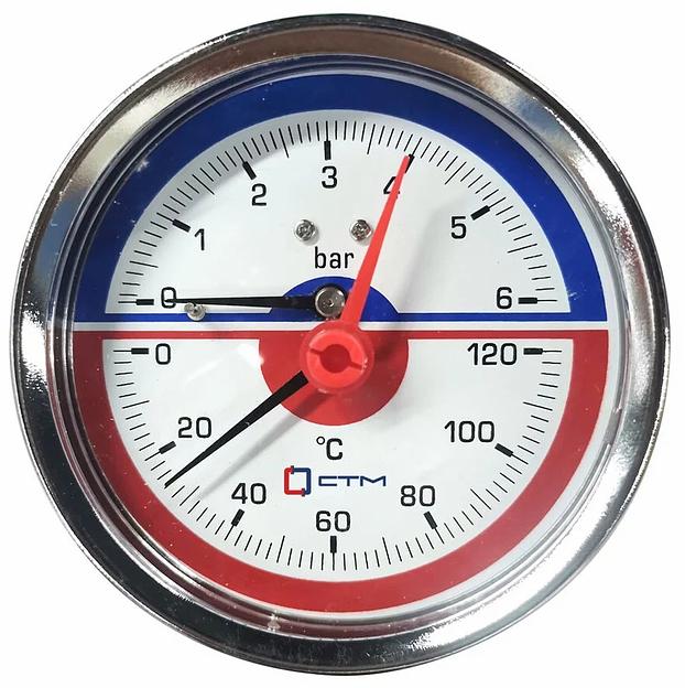 Термоманометр (+120 °C, 1 МПа) с клапаном фото 1