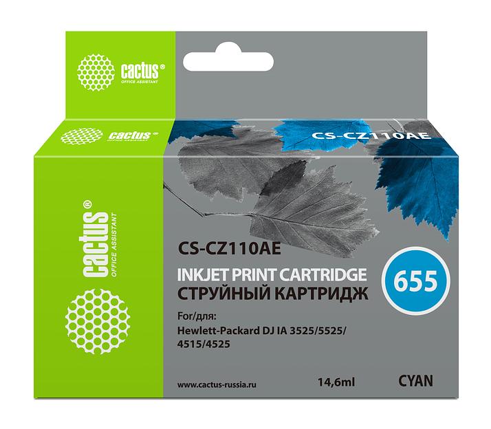 Картридж струйный Cactus CS-CZ110AE №655 голубой (14.6мл) для HP DJ IA 3525/5525/4525 фото 1