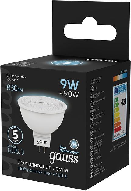 Лампа светодиодная Gauss 101505209 9Вт цок.:GU5.3 рефлек. 150B 4100K св.свеч.бел.нейт. MR16 (упак.:1шт) фото 3