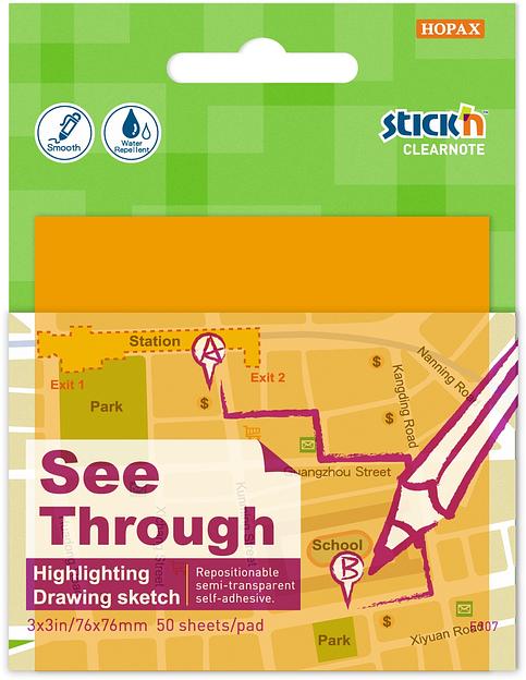 Блок самоклеящийся пластиковый Stick`n Clearnote 21710 76x76мм 50лист. неон оранжевый прозрачный фото 1