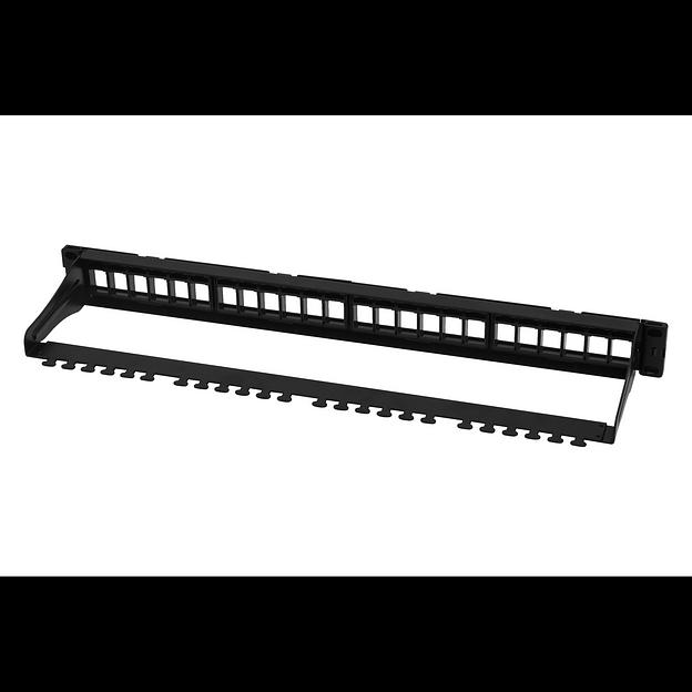 Коммутационная панель SNR, 19" для модулей KeyStone, незагруженная, неэкранированная, 1U, 24 порта, разборная, порты без шторок фото 2