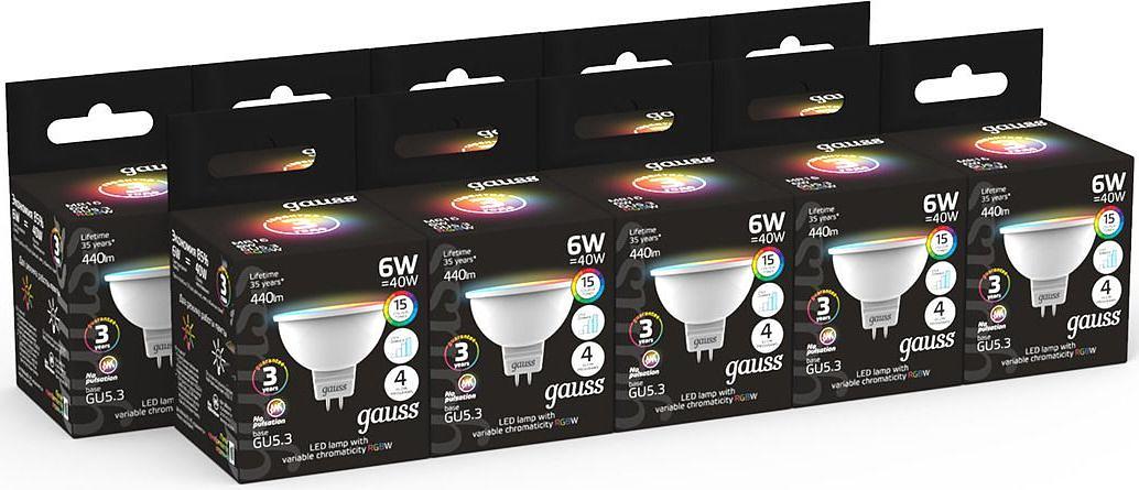 Лампа светодиодная Gauss 101105406 6Вт цок.:GU5.3 софит 175B св.свеч.RGB MR16 (упак.:1шт) фото 5