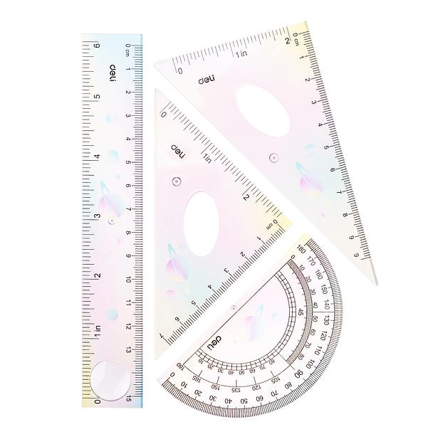 Набор линеек Deli EH652 пластик дл.15см ассорти компл.:лин 15см/2 угольн/трансп пластиковый пакет с европодв. фото 2