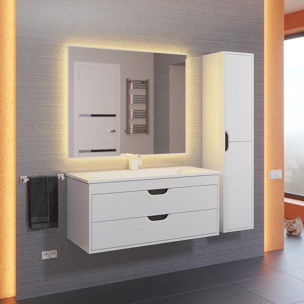 Тумба с раковиной для ванной Uperwood Modul 100 см, подвесная, матовая, белая/графит фото 9